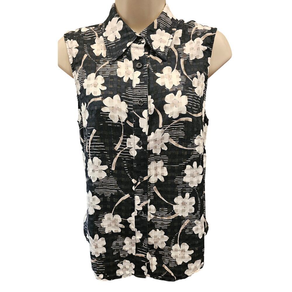 Italian Floral Plaid Print Burnout Silk blend layering shaket vest Curete 8 EUC#